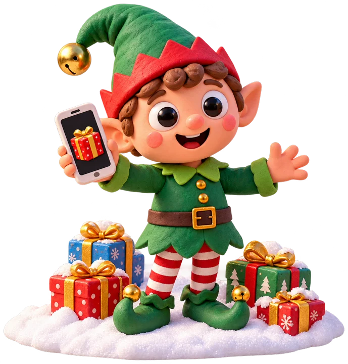 an elf holding a phone