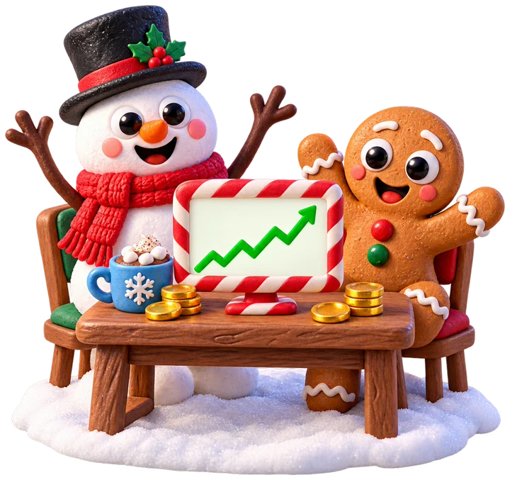 a snowman and gingerbread man at a chart